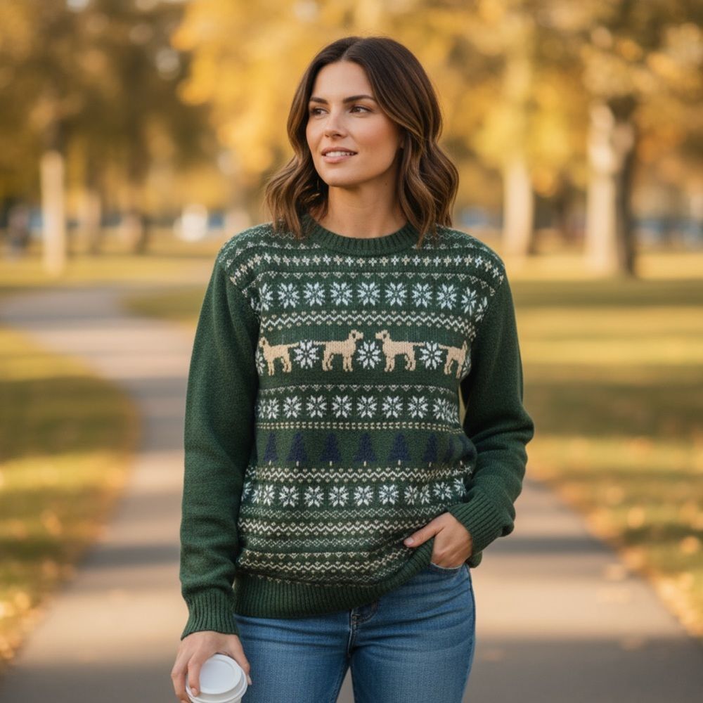 Crown & Ivy Green and White Crewneck Sweater